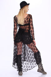 70s Black Lace Tie Back Dress